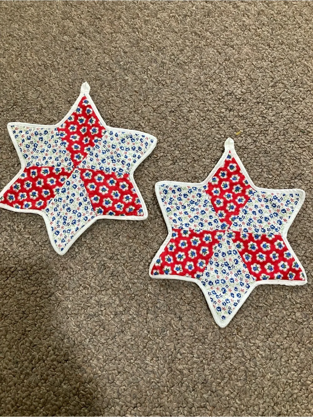 Vintage Handmade Potholders Lot Of 4 Cotton Stars And Squares Reversible